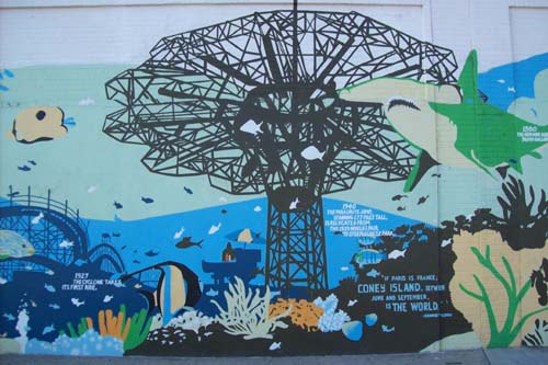 History of Coney Island and Brooklyn Aquarium - mural wall