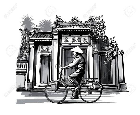 Vietnamese with conical hat on bicycle